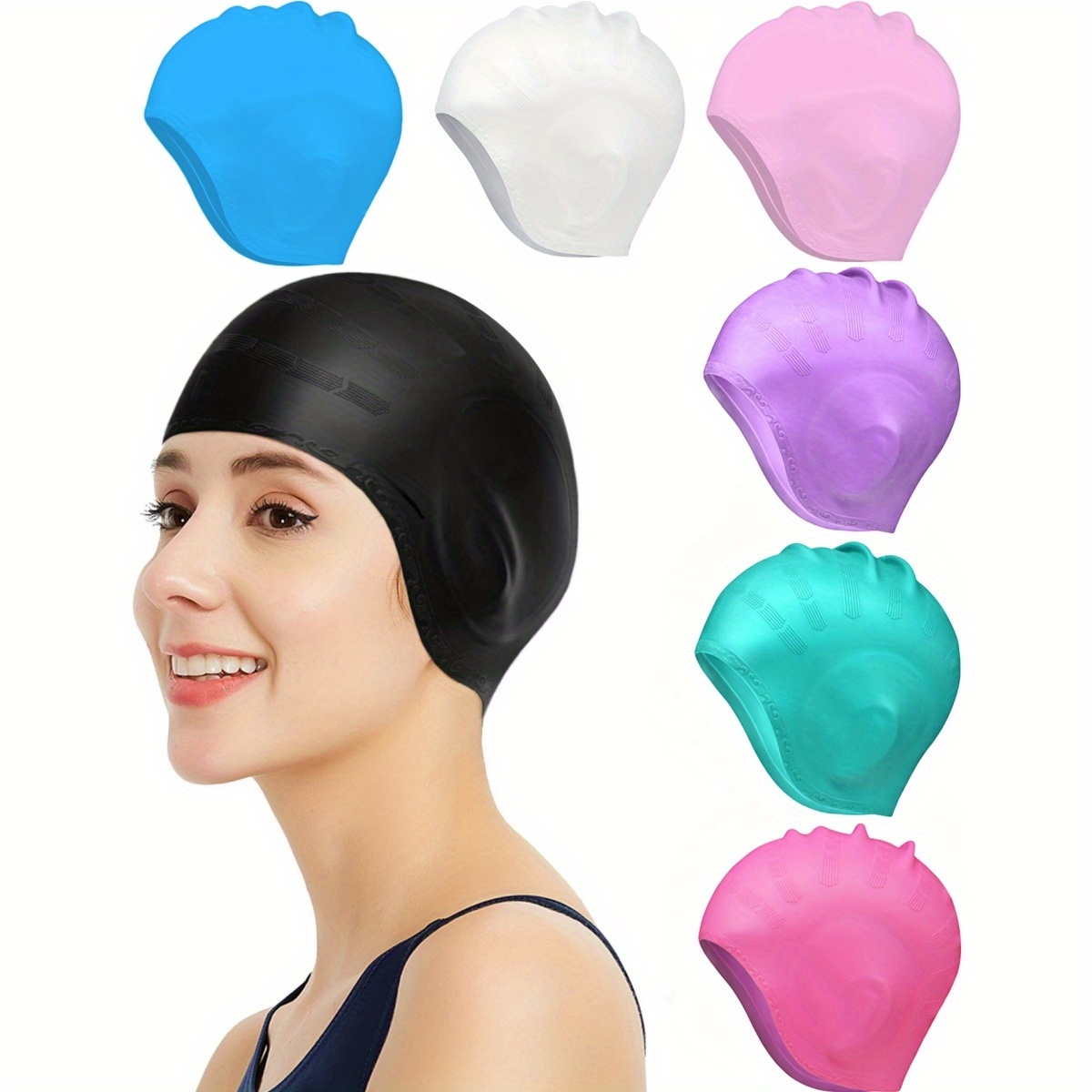 Swim Cap Silicone - หมวกว่ายน้ำป้องกันหู - หมวกว่ายน้ำซิลิโคนแบบมืออาชีพ ปกป้องหูสองด้าน ดีไซน์กันน้ำ กันลื่น