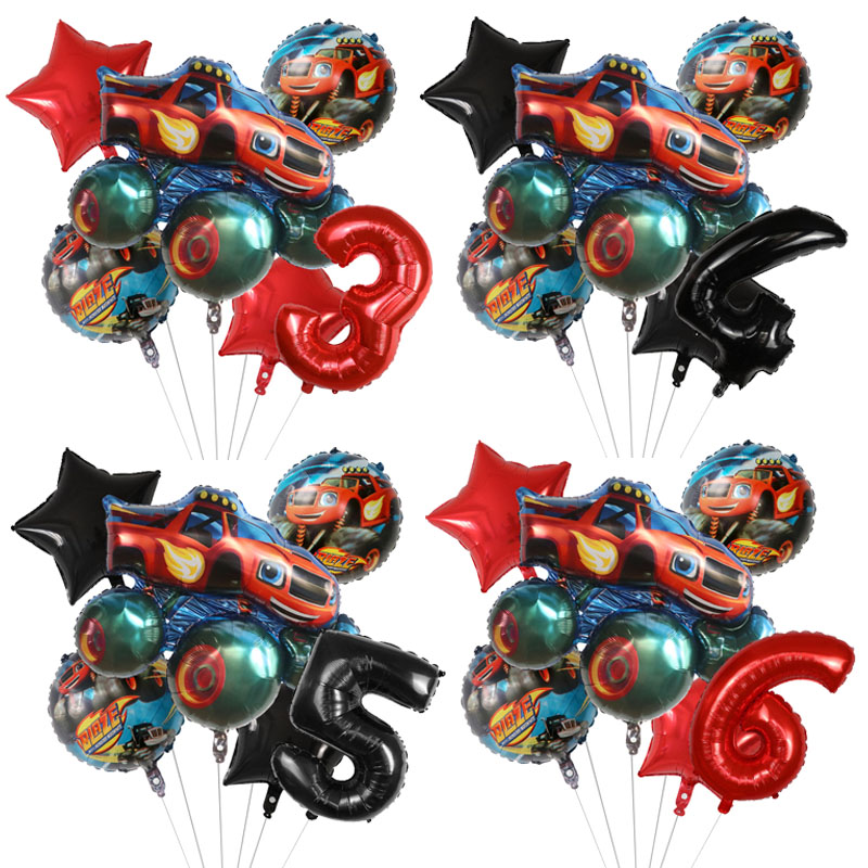 Sports Equipment For Schools - 1 ชุด Blaze Monster ฟอยล์บอลลูนการ์ตูนกีฬารถจํานวนบอลลูนวันเกิดตกแต่งเครื่อง Racing