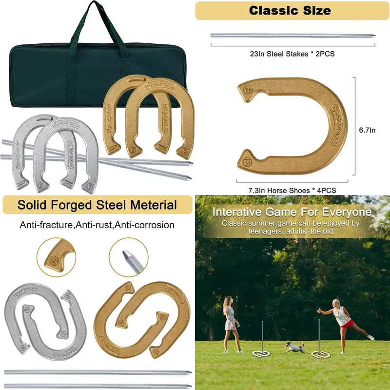 Horseshoe Game Set - ชุดเกมม้าโยกคลาสสิก SpexDarxs - เกมสำหรับเล่นในสวนหลังบ้านสำหรับวัยรุ่นและผู้ใหญ่ | เคลือบกันสนิม