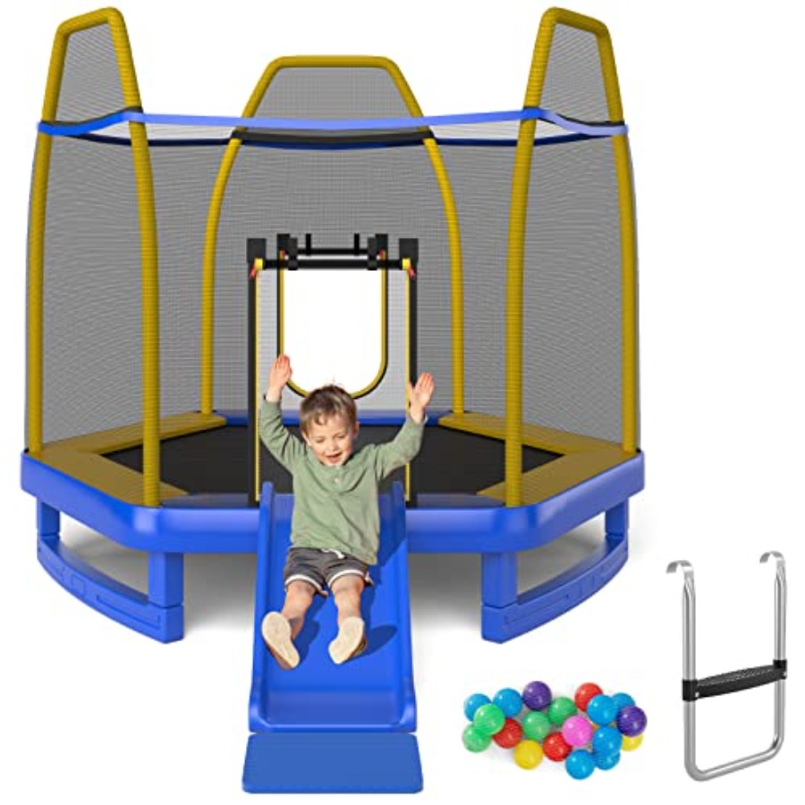 Trampoline Spring Cover - แทรมโพลีนขนาด 7 ฟุต พร้อมบันได สไลเดอร์ ลูกบอลหลากสี